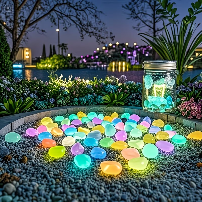 Aquarium Plant Ornament - 300PCS Luminous Pebble Set,0.9-1.5cm Resin Glow